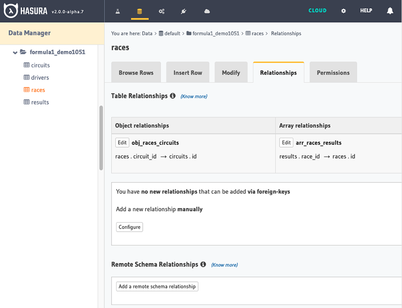 Hasura Console Screenshot
